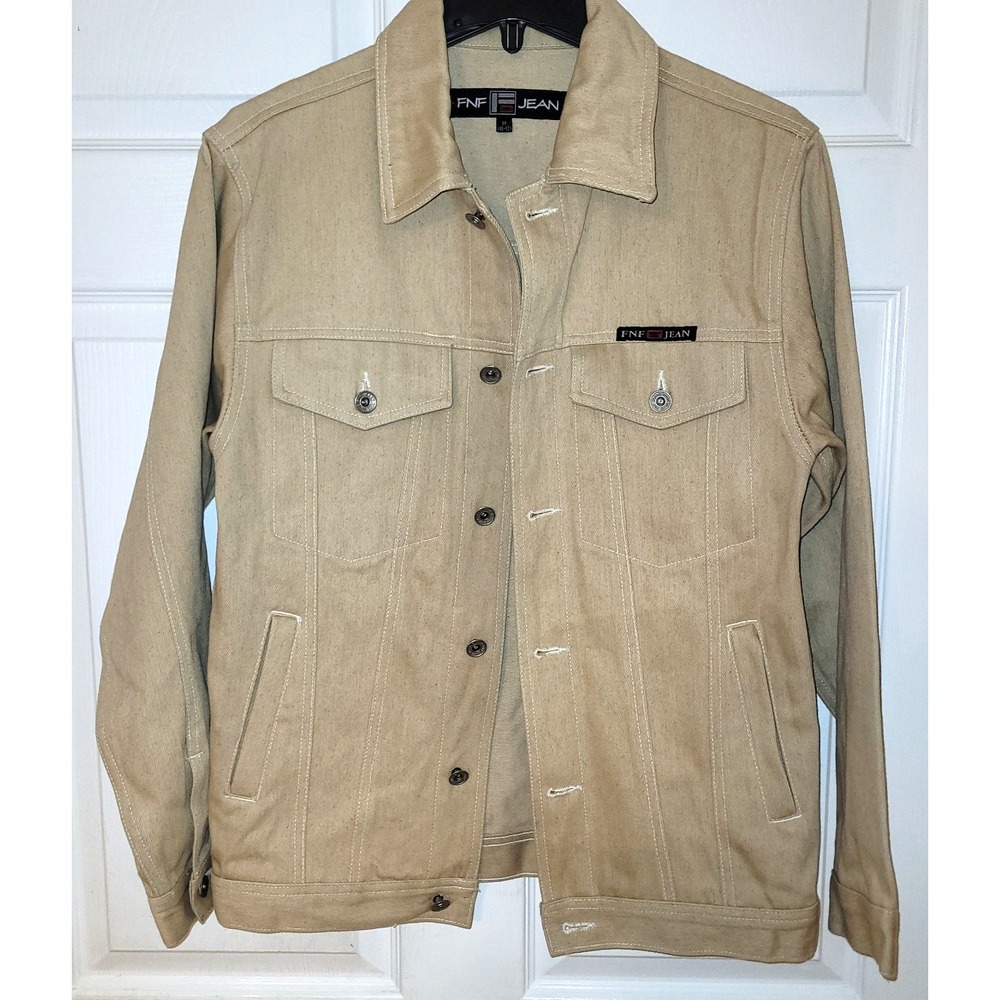 Vintage FNF Jean Jacket Adult Medium(10-12) Beige‎ Denim Y2K Street Wear